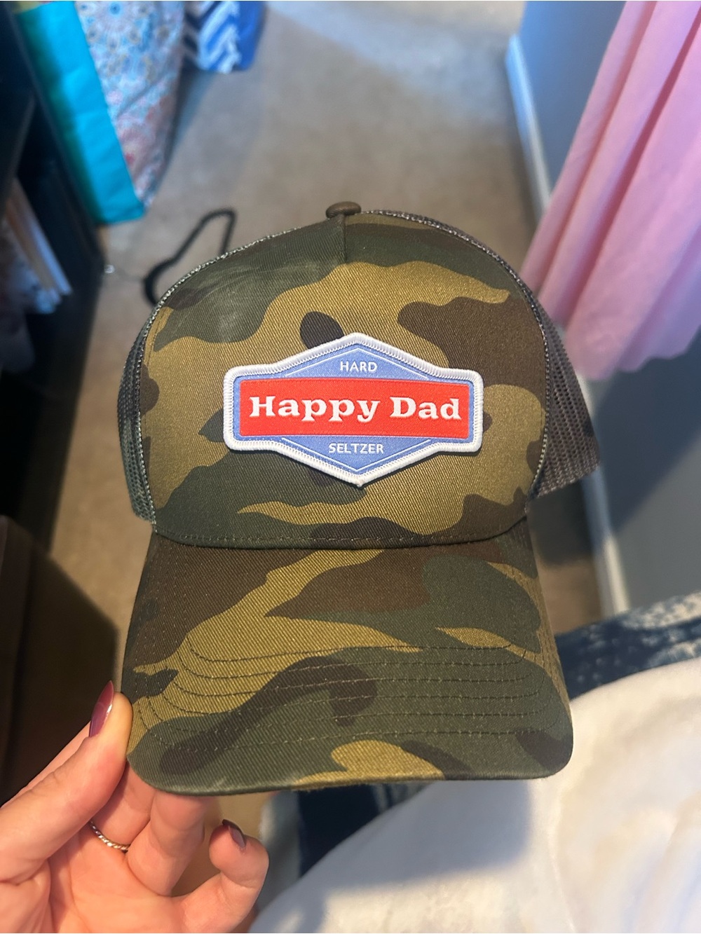 Happy Dad Camo Trucker Hat - Olive Green